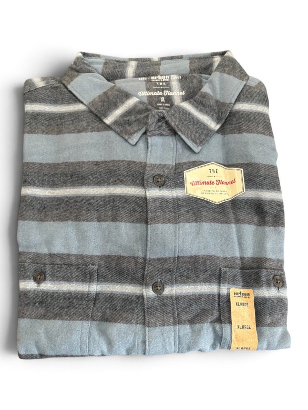 Urban Pipeline The Ultimate Flannel Men’s Blue Gray Striped Button Down Shirt